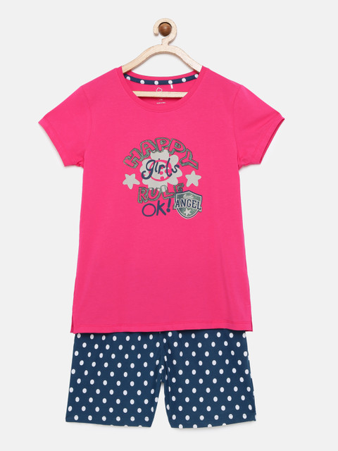 

Sweet Dreams Girls Pink & Blue Printed Night suit