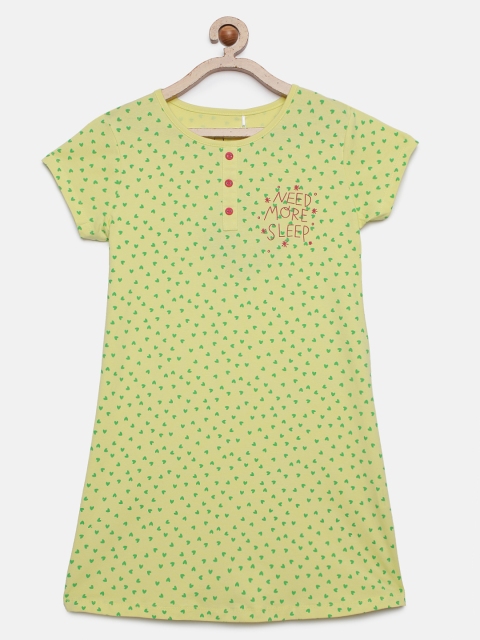 

Sweet Dreams Girls Yellow & Green Printed Nightdress