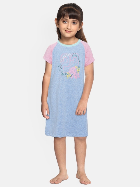 

Sweet Dreams Girls Blue & Pink Printed Nightdress