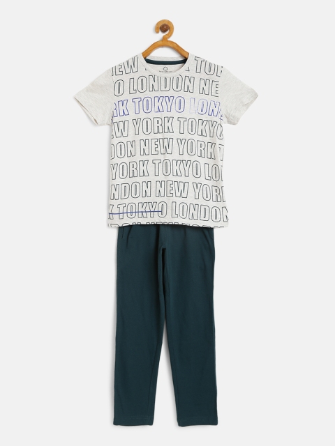 

Sweet Dreams Boys Grey Melange & Teal Green Printed Night suit