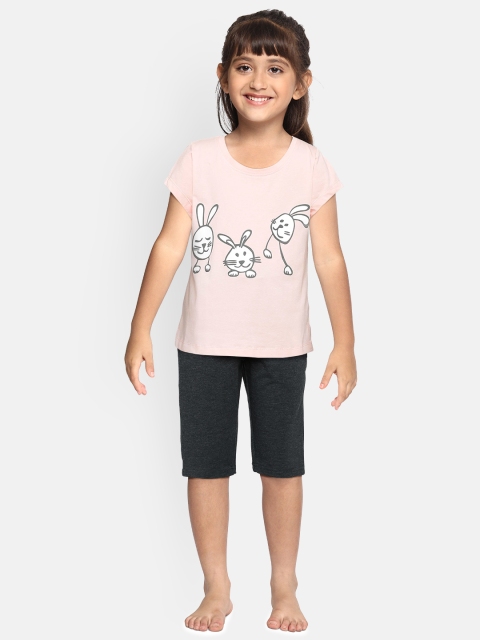 

Sweet Dreams Girls Pink & Black Printed Night suit