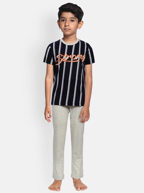 

Sweet Dreams Boys Navy Blue & Off-White Striped Night Suit