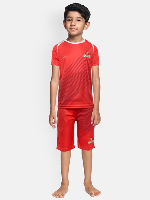 

Sweet Dreams Boys Red & Maroon Striped T-shirt with Shorts