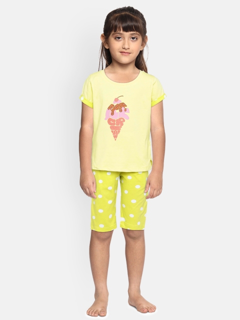 

Sweet Dreams Girls Yellow & Lime Green Printed Night suit