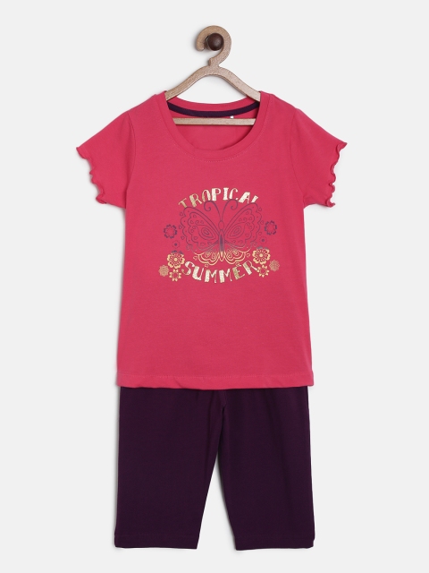 

Sweet Dreams Girls Pink & Purple Printed Night suit