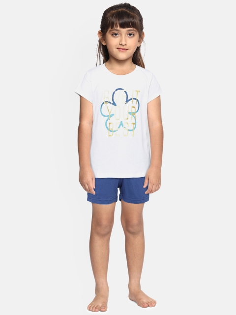 

Sweet Dreams Girls White & Blue Printed Night suit
