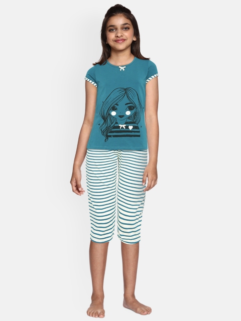 

Sweet Dreams Girls Teal & Cream-Coloured Printed Night suit