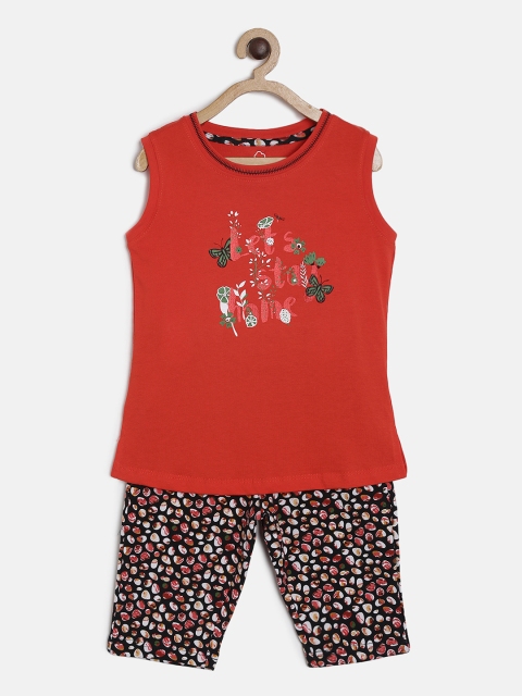 

Sweet Dreams Girls Red & Black Printed Night suit
