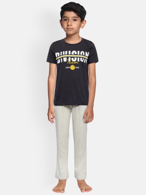 

Sweet Dreams Boys Charcoal Grey & Off-White Printed Night Suit