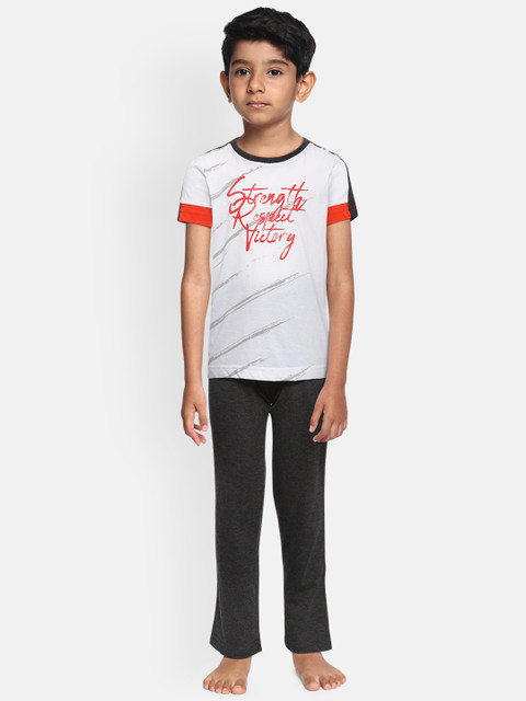 

Sweet Dreams Boys White & Charcoal Grey Printed Night Suit