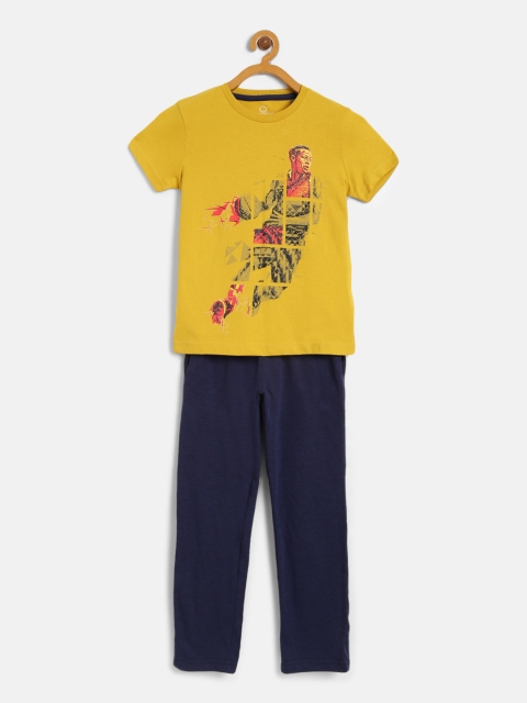

Sweet Dreams Boys Mustard Yellow & Navy Blue Graphic Print Night Suit