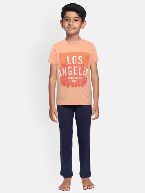

Sweet Dreams Boys Peach-Coloured & Navy Blue Printed Night suit