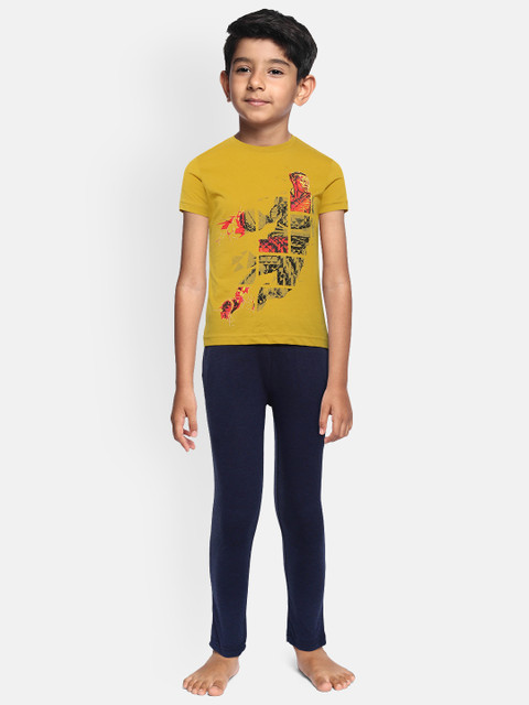 

Sweet Dreams Boys Mustard Yellow & Navy Blue Graphic Print Night Suit