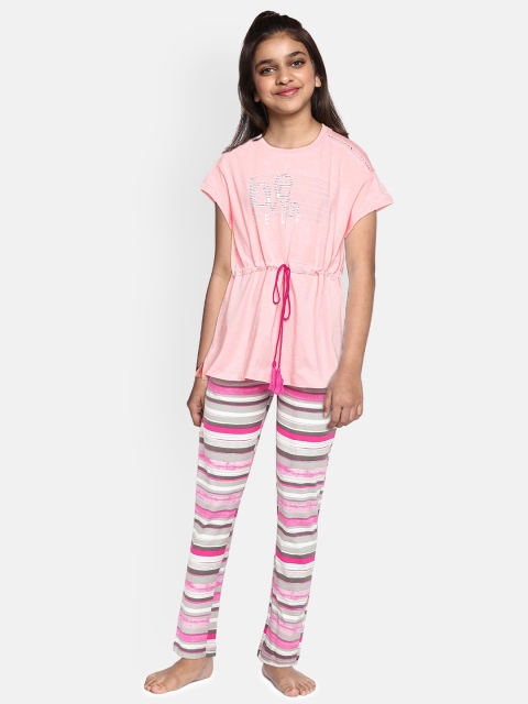 

Sweet Dreams Girls Pink & Grey Printed Night suit
