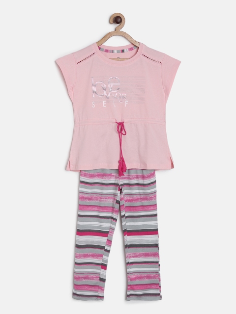 

Sweet Dreams Girls Pink & Grey Printed Night suit