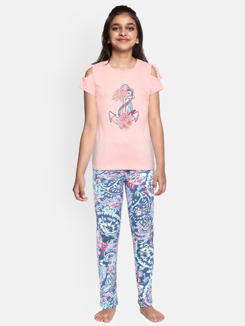 

Sweet Dreams Girls Pink & Blue Printed Night suit
