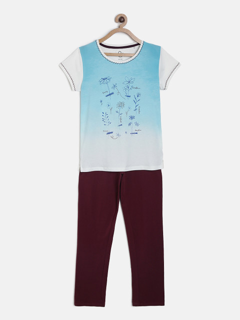 

Sweet Dreams Girls Blue & Purple Printed Night suit