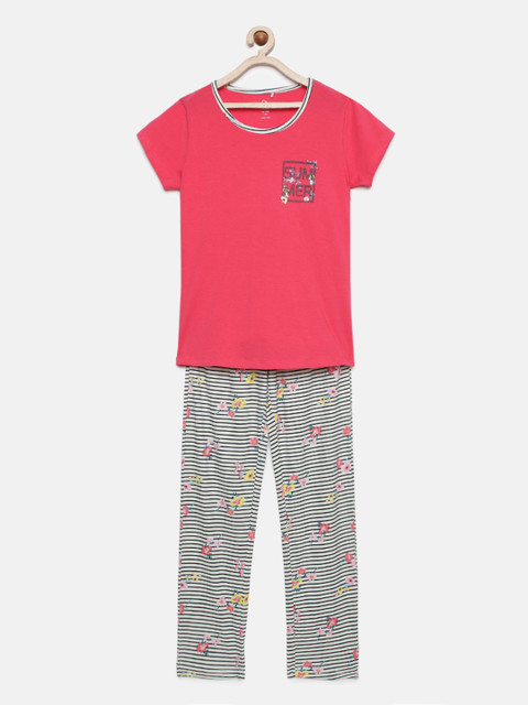 

Sweet Dreams Girls Pink & Black Printed Night suit