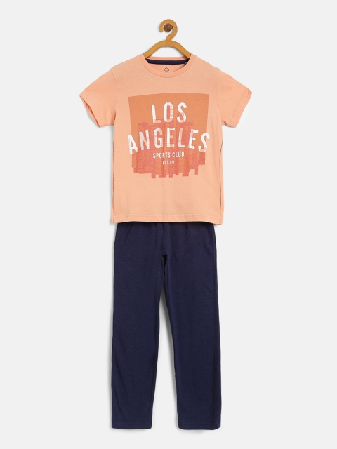 

Sweet Dreams Boys Peach-Coloured & Navy Blue Printed Night suit