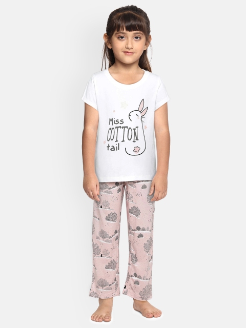 

Sweet Dreams Girls White & Pink Printed Night suit