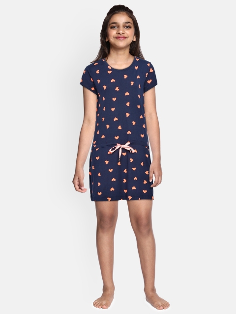 

Sweet Dreams Girls Navy Blue & Orange Printed Nightdress