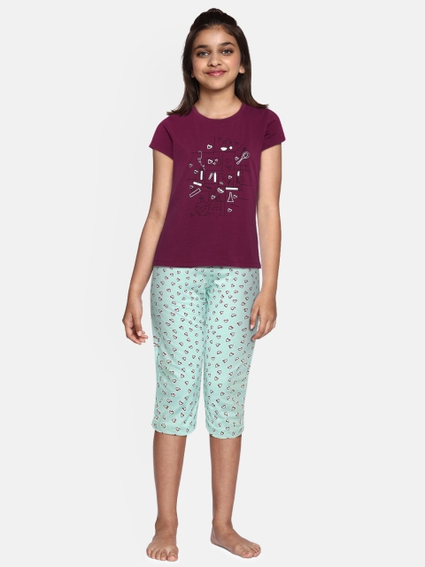 

Sweet Dreams Girls Purple & Green Printed Night suit