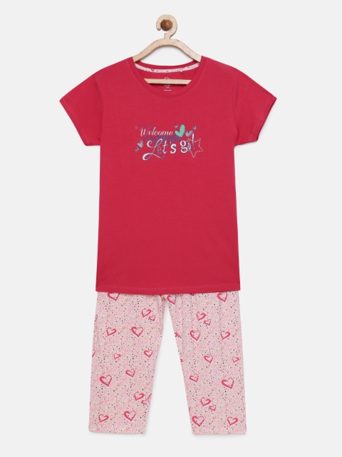 

Sweet Dreams Girls Pink & White Printed Night suit