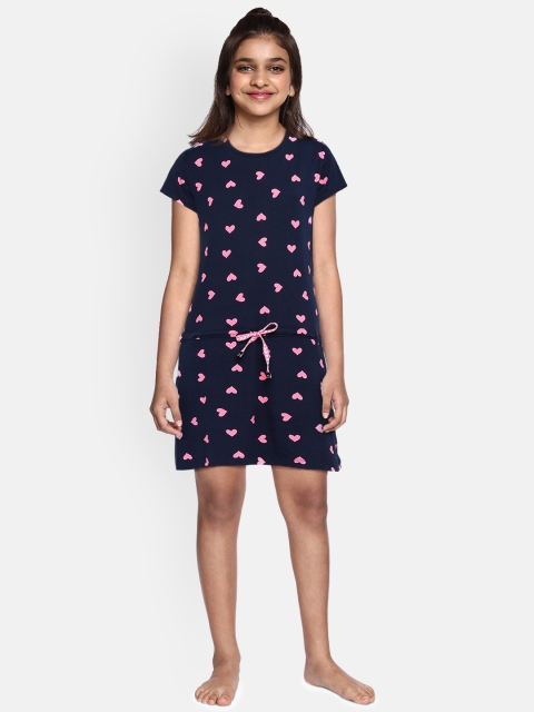 

Sweet Dreams Girls Navy Blue & Pink Printed Nightdress