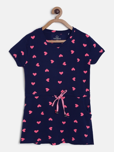 

Sweet Dreams Girls Navy Blue & Pink Printed Nightdress