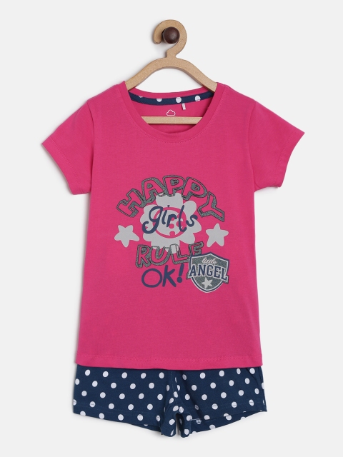 

Sweet Dreams Girls Pink & Blue Printed Night suit