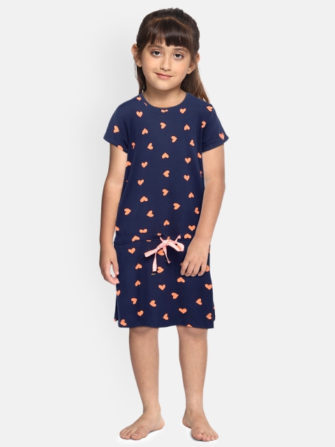 

Sweet Dreams Girls Navy Blue & Orange Printed Nightdress