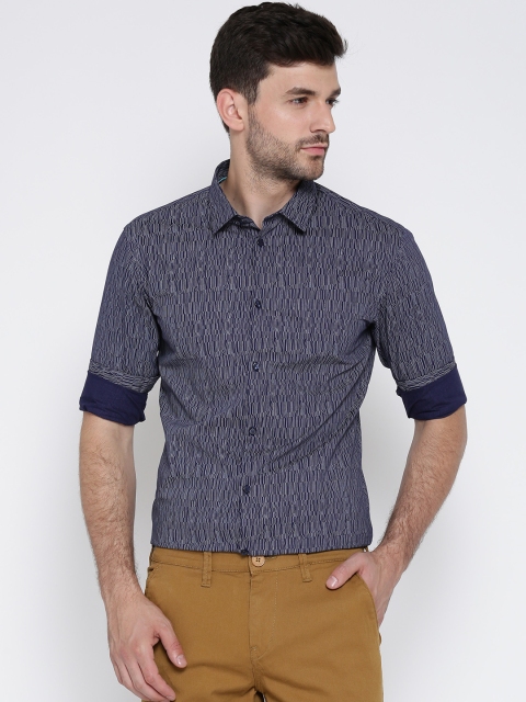 

Arrow New York Navy Snug Printed Smart Casual Shirt, Navy blue