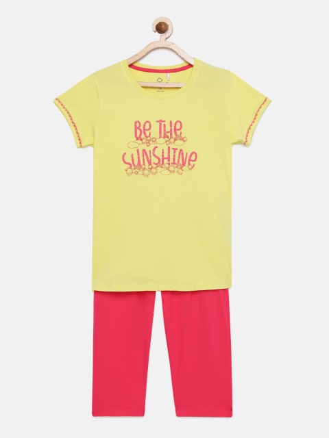 

Sweet Dreams Girls Yellow & Pink Printed Night suit