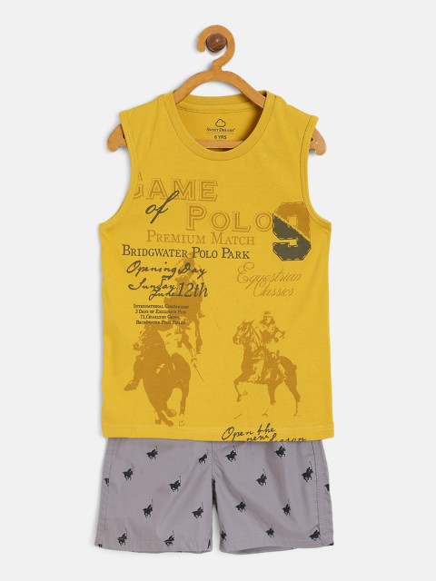 

Sweet Dreams Boys Mustard Yellow & Grey Printed Night Suit