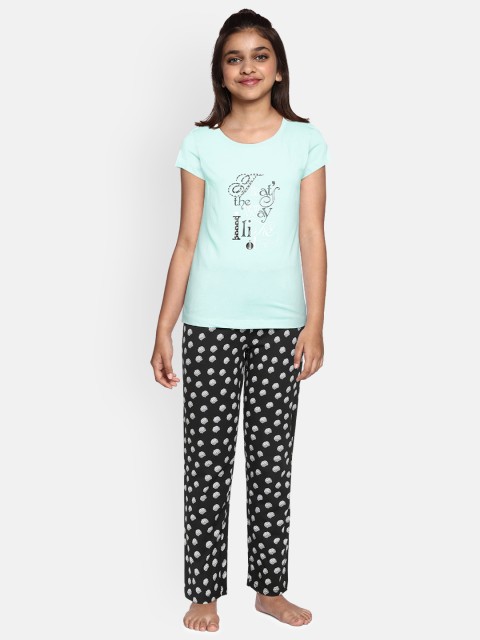

Sweet Dreams Girls Green & Black Printed Night suit