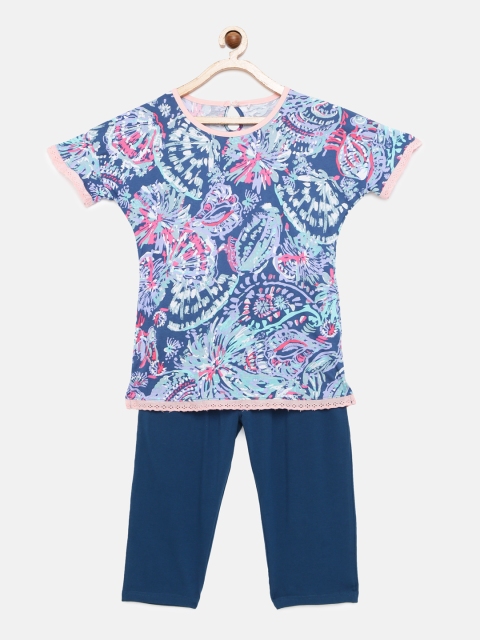 

Sweet Dreams Girls Pink & Blue Printed Night suit