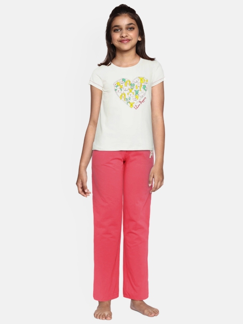 

Sweet Dreams Girls Off-White & Pink Printed Night suit