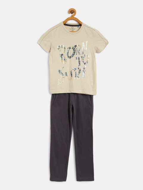 

Sweet Dreams Boys Beige & Charcoal Grey Printed Night suit