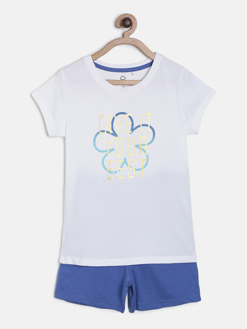 

Sweet Dreams Girls White & Blue Solid Night suit