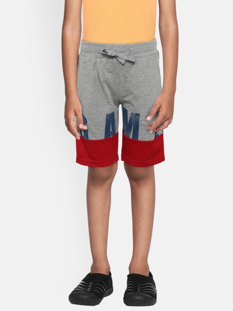 

Sweet Dreams Boys Grey Melange & Red Colourblocked & Printed Lounge Shorts