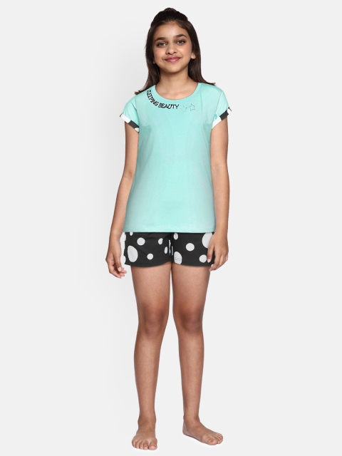 

Sweet Dreams Girls Green & Black Printed Night suit
