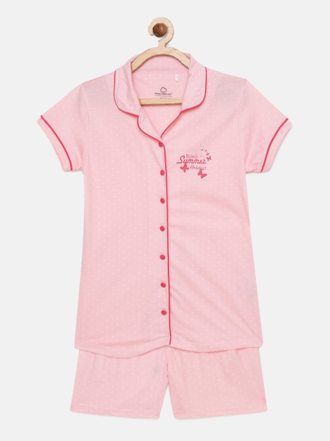 

Sweet Dreams Girls Pink & White Printed Night suit