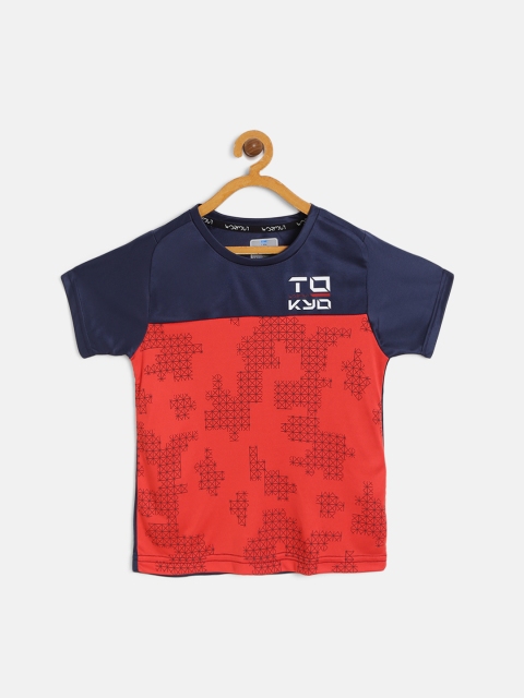 Sweet Dreams Boys Coral Red & Navy Printed Round Neck T-shirt