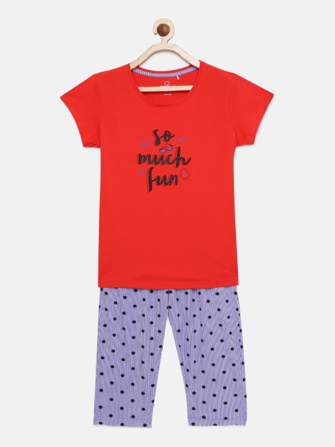 

Sweet Dreams Girls Red & Violet Printed Night suit