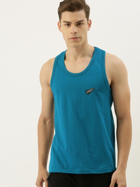 

DILLINGER Men Teal Blue Solid Round Neck T-shirt