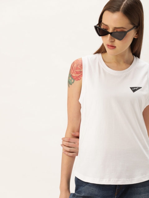 

DILLINGER Women White Solid Round Neck Pure Cotton T-shirt