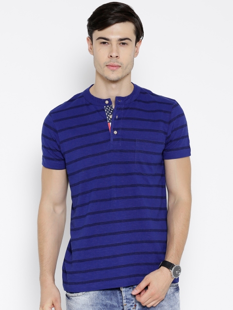 

Arrow Sport Blue Striped Henley T-shirt