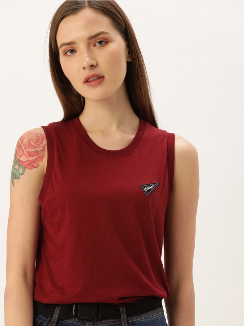 

DILLINGER Women Maroon Solid Round Neck T-shirt