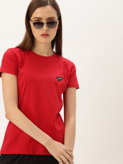 

DILLINGER Women Red Solid Round Neck T-shirt