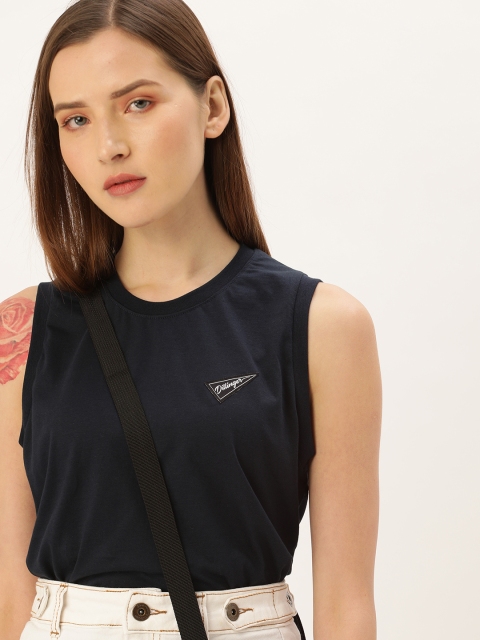 

DILLINGER Women Navy Blue Solid Round Neck Pure Cotton T-shirt